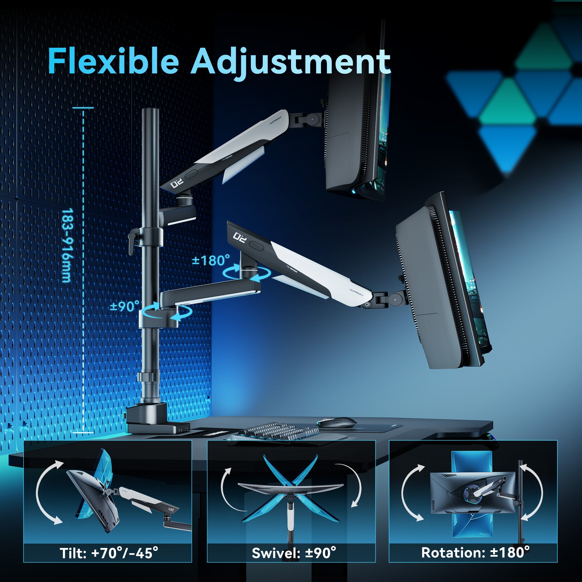 Humanex Combo of Monitor Riser and Dual Monitor Arm