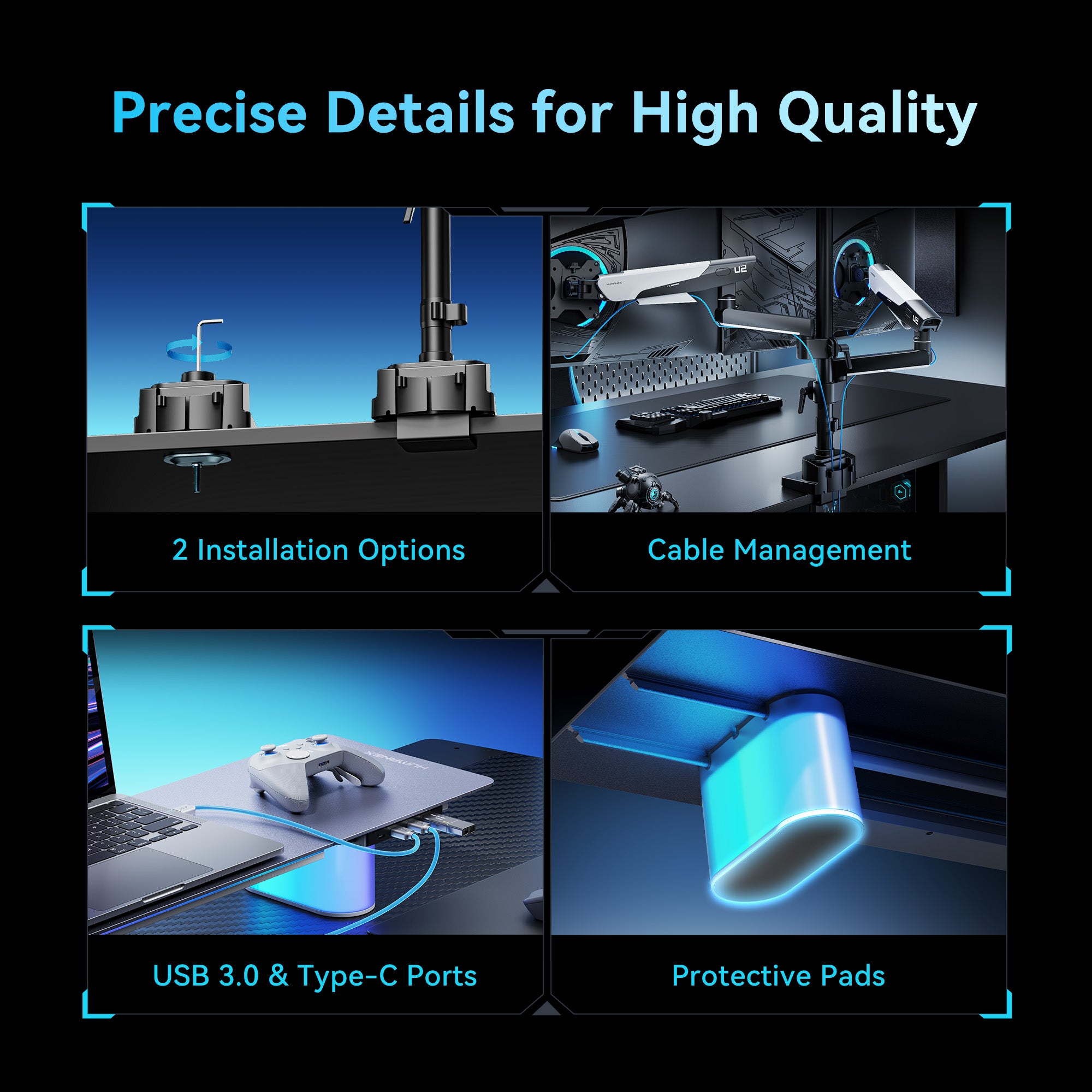 Humanex Combo of Monitor Riser and Dual Monitor Arm