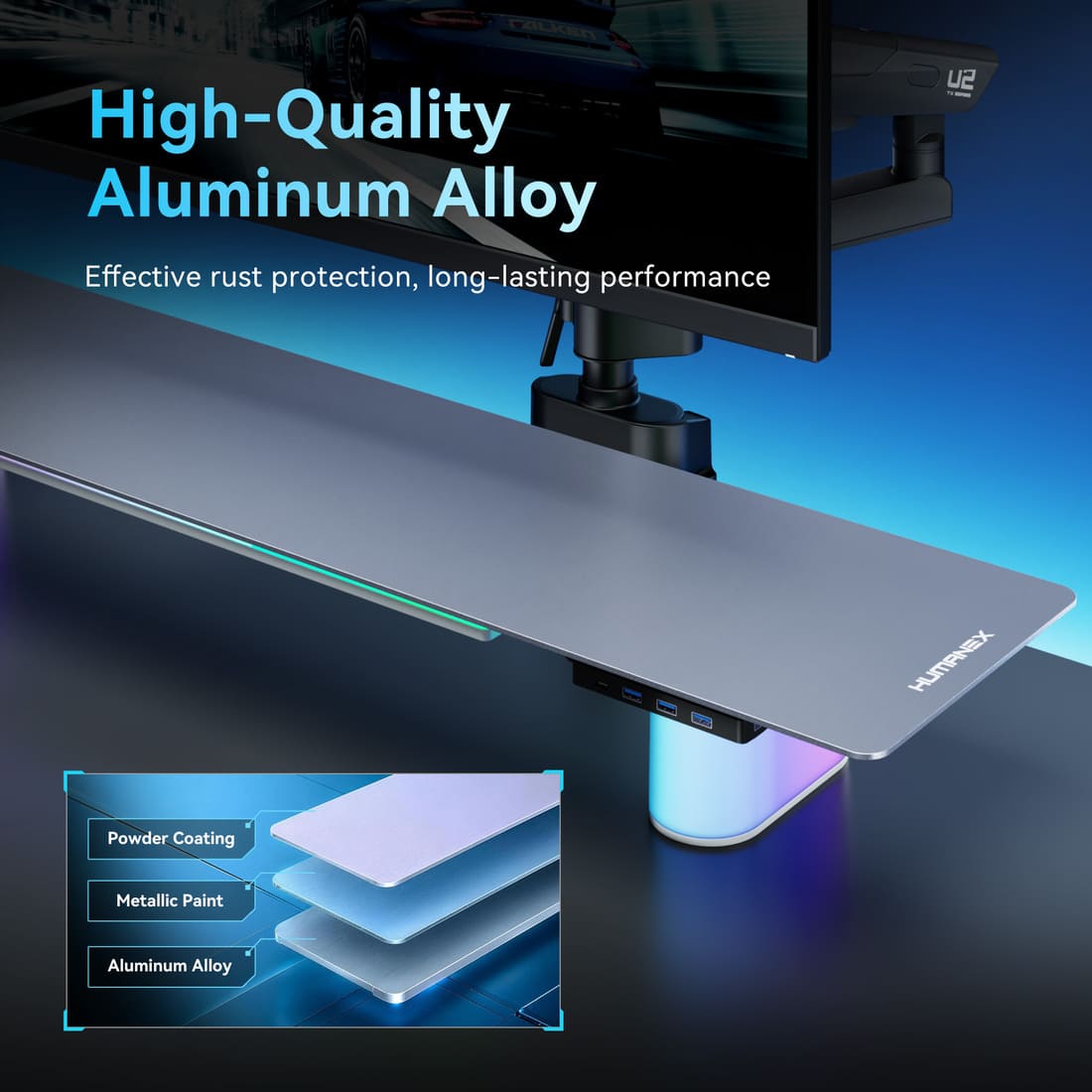 Humanex Combo of Monitor Riser and TX02-P2B-A Dual Monitor Arm
