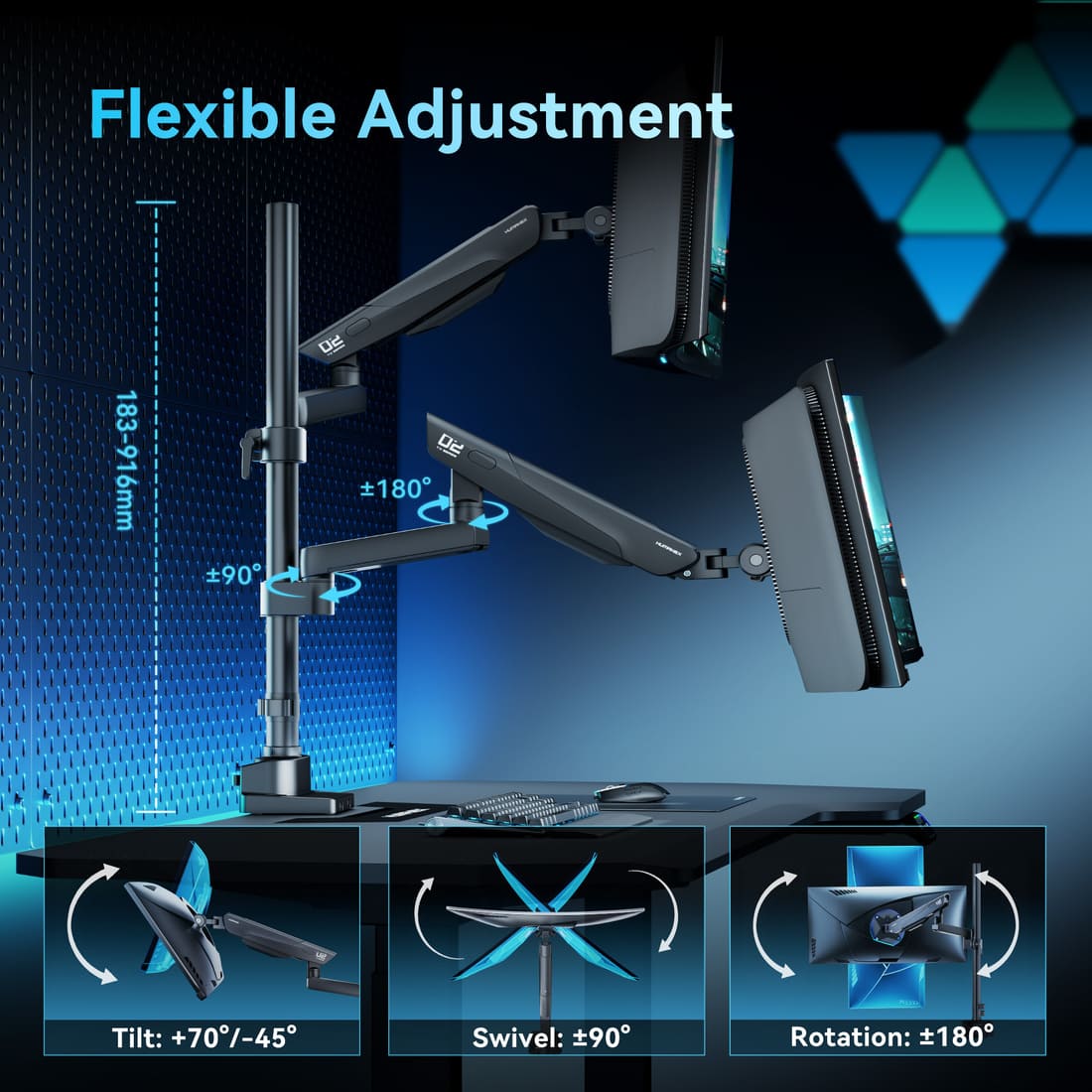 Humanex Combo of Monitor Riser and TX02-P2B-A Dual Monitor Arm