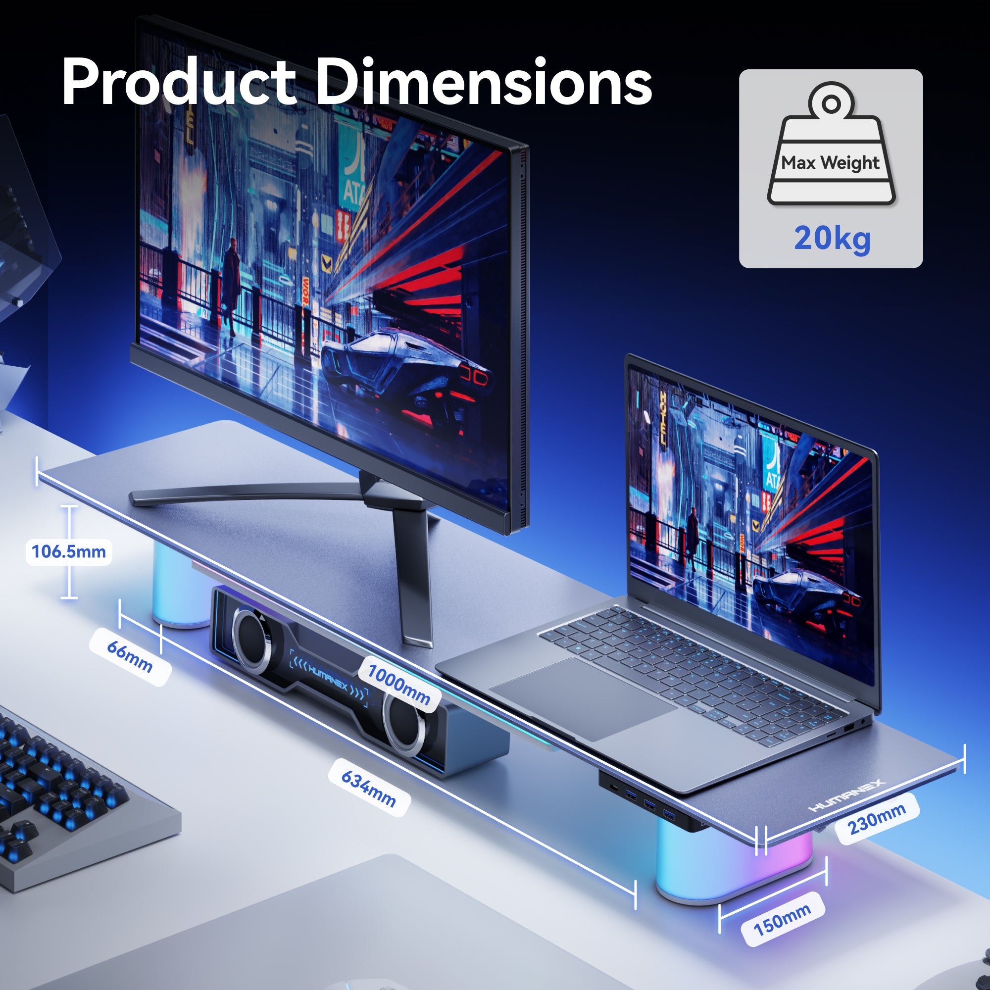 Humanex DX1-SLL-A RGB Aluminum Monitor Riser