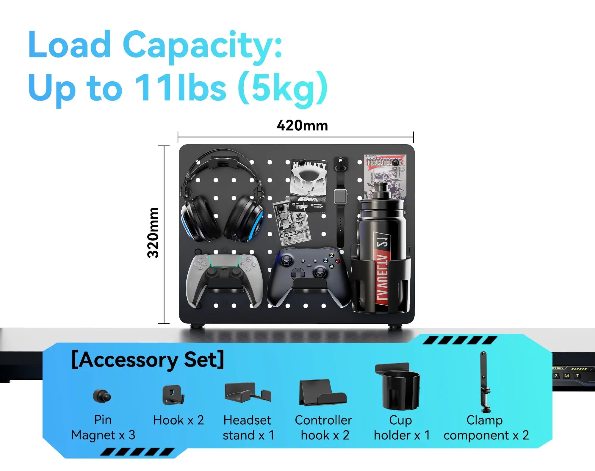 AX-9 Clamp-on Gaming Desk Pegboard HUMANEX