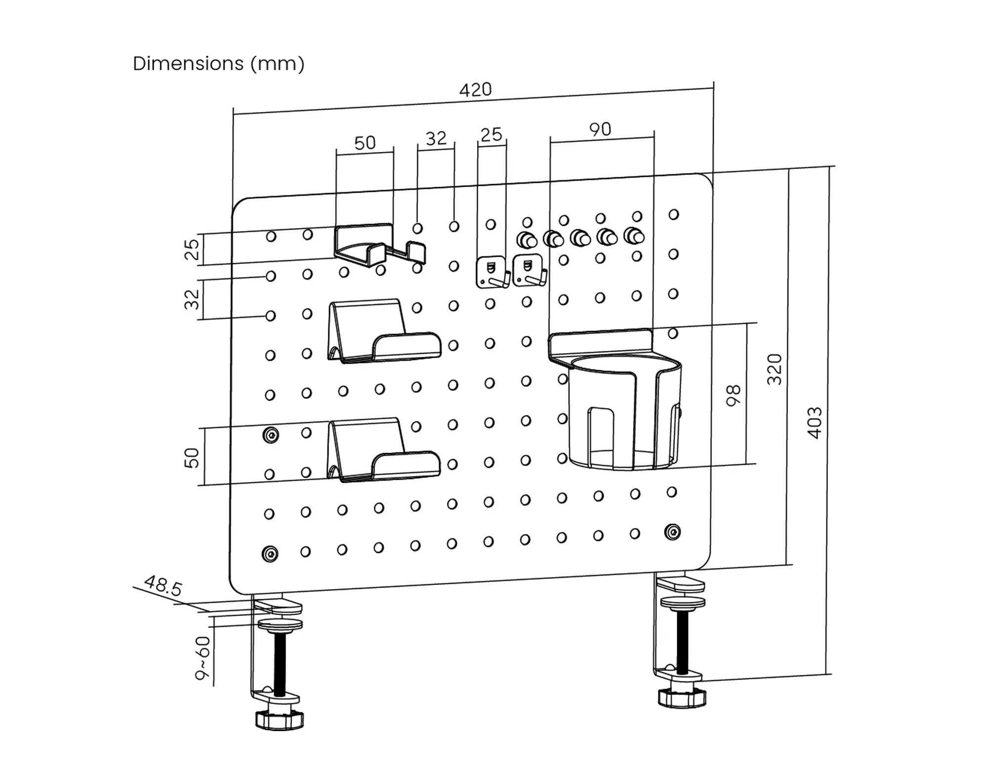 AX-9 Clamp-on Gaming Desk Pegboard HUMANEX