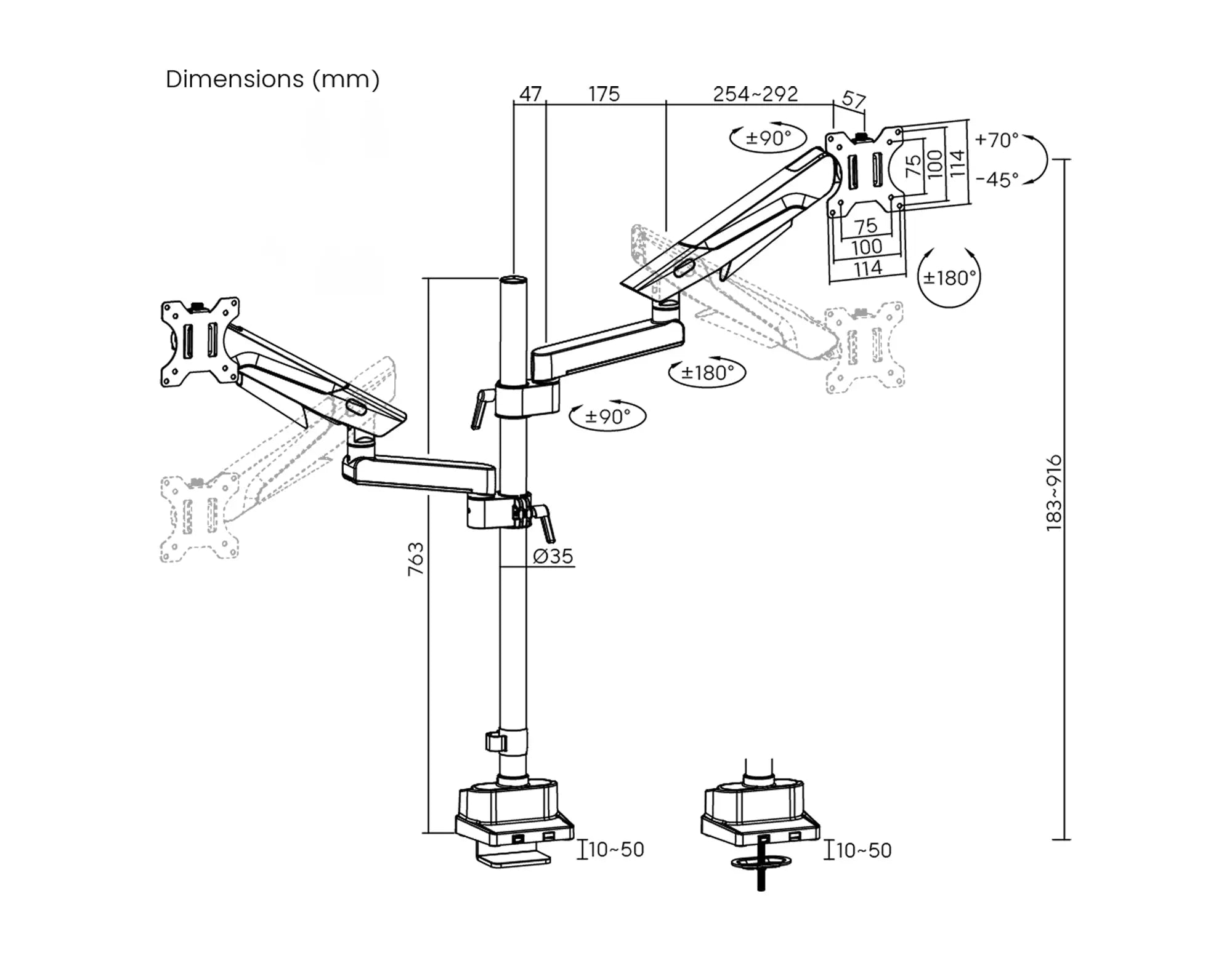Humanex TX02 Dual Monitor Arm HUMANEX