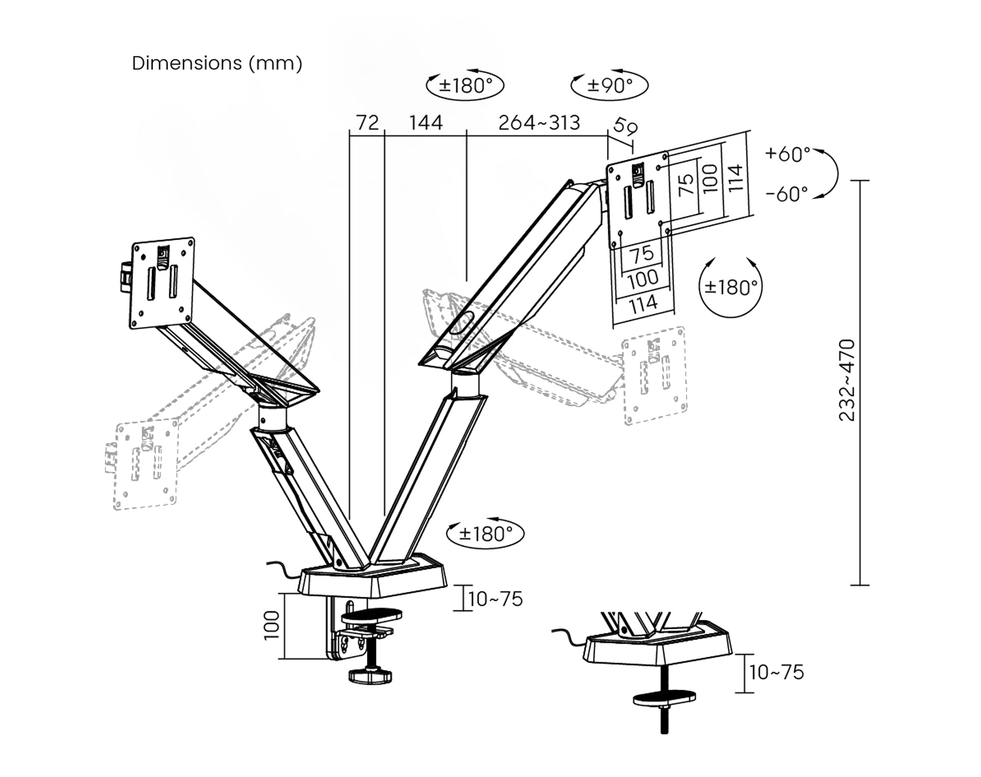 Humanex TX03 Dual Monitor Arm HUMANEX
