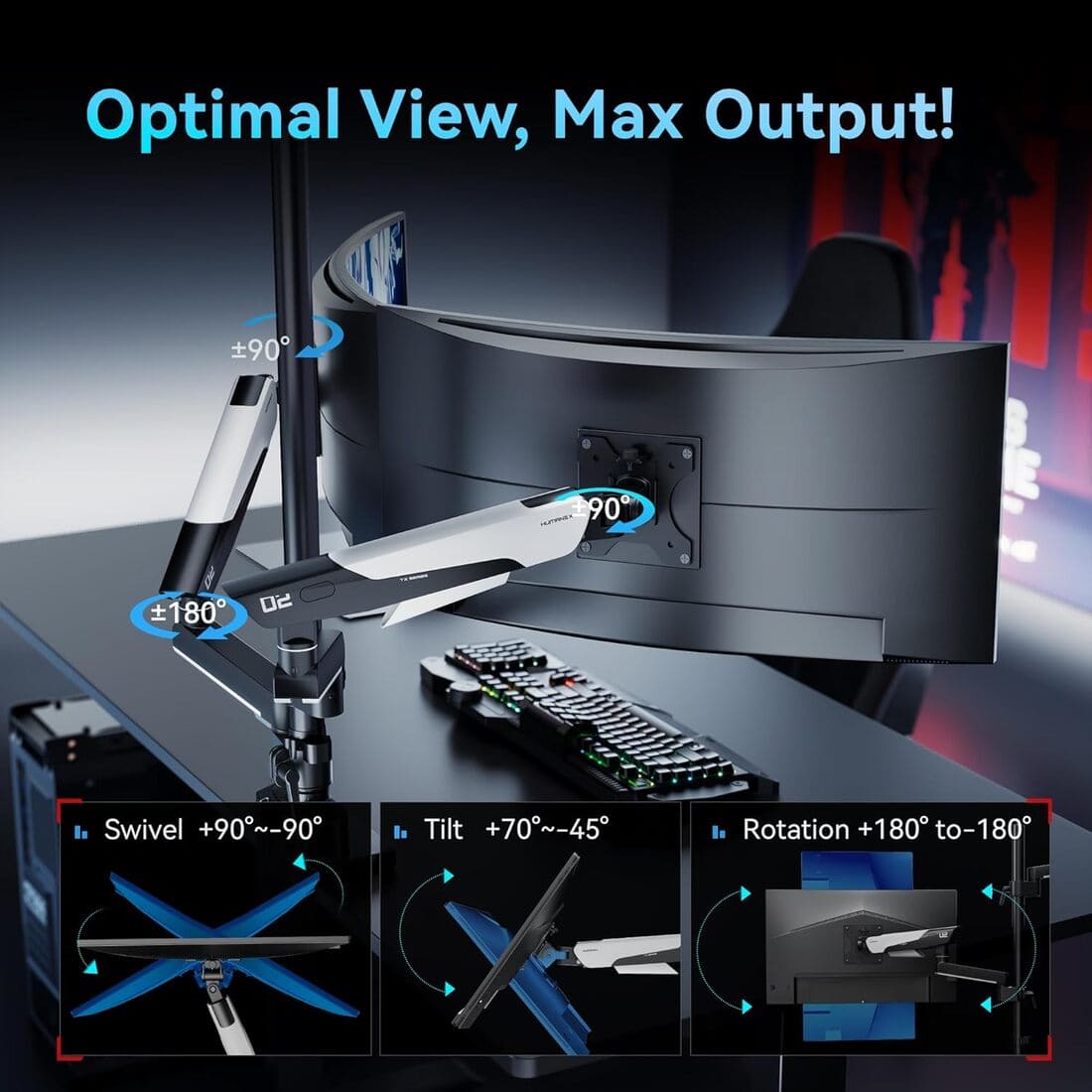 Humanex TX02-2PB-01 Heavy Duty Stacked Dual Monitor Arm