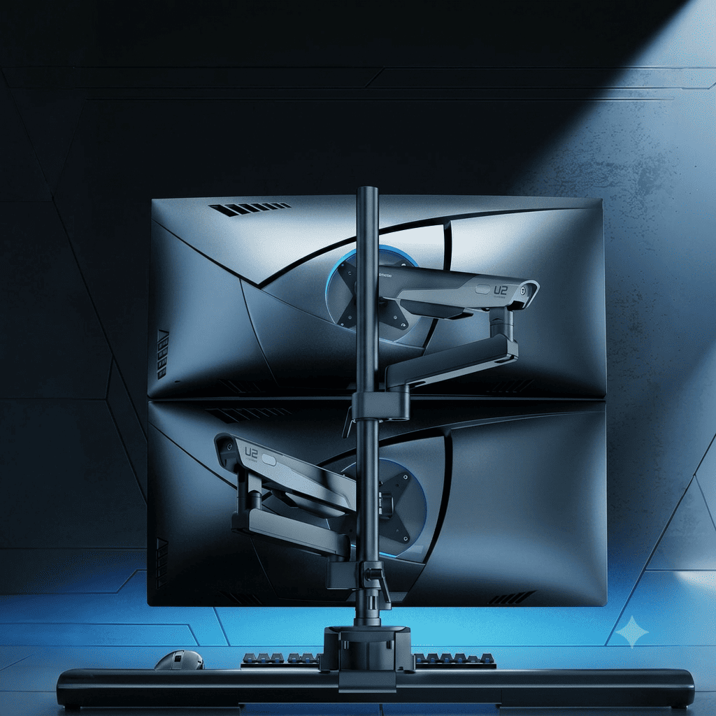 Humanex TX02-P2G Vertical Stacking Double Monitor Mount Arm, Grey