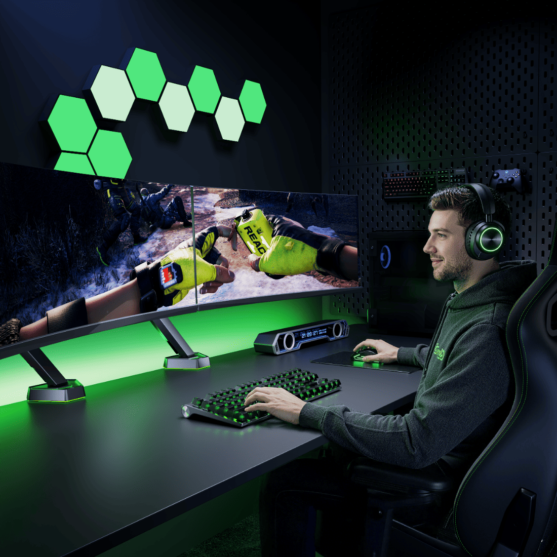Humanex Heavy Duty RGB Monitor Arm for 17"-45" Ultrawide Screens