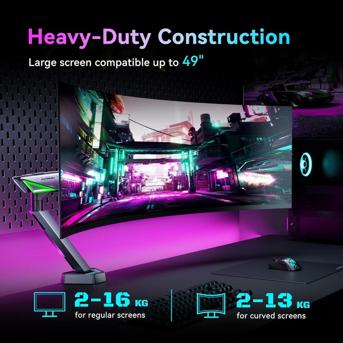 Humanex Heavy Duty RGB Monitor Arm for 17"-45" Ultrawide Screens