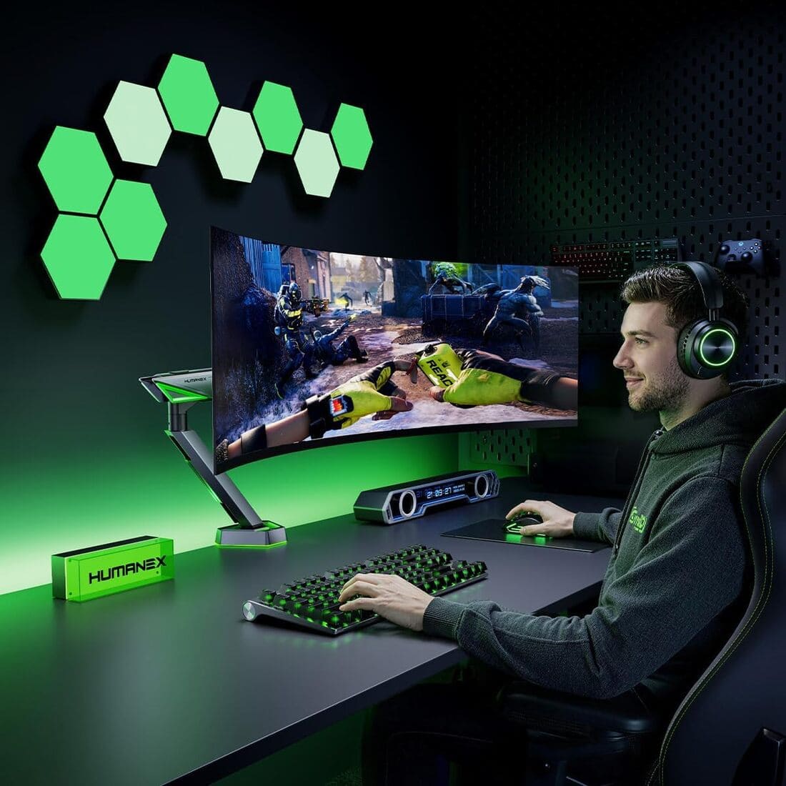 Humanex Heavy Duty RGB Monitor Arm for 17"-45" Ultrawide Screens