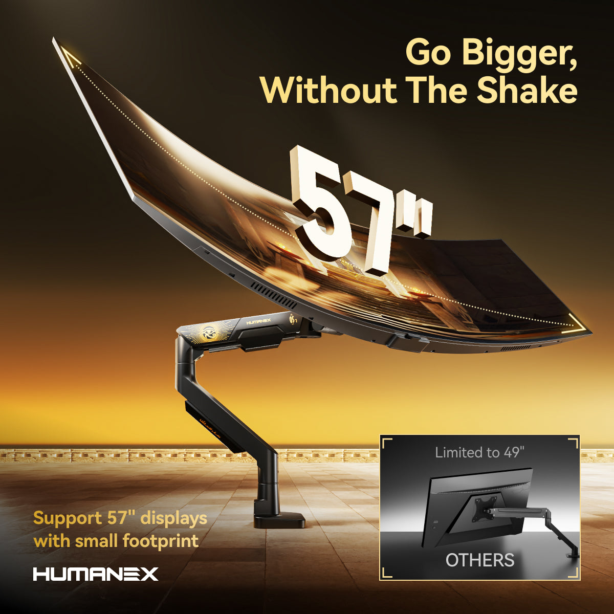 Humanex TX05 Heavy Duty Ultrawide Monitor Arm - Up to 57"