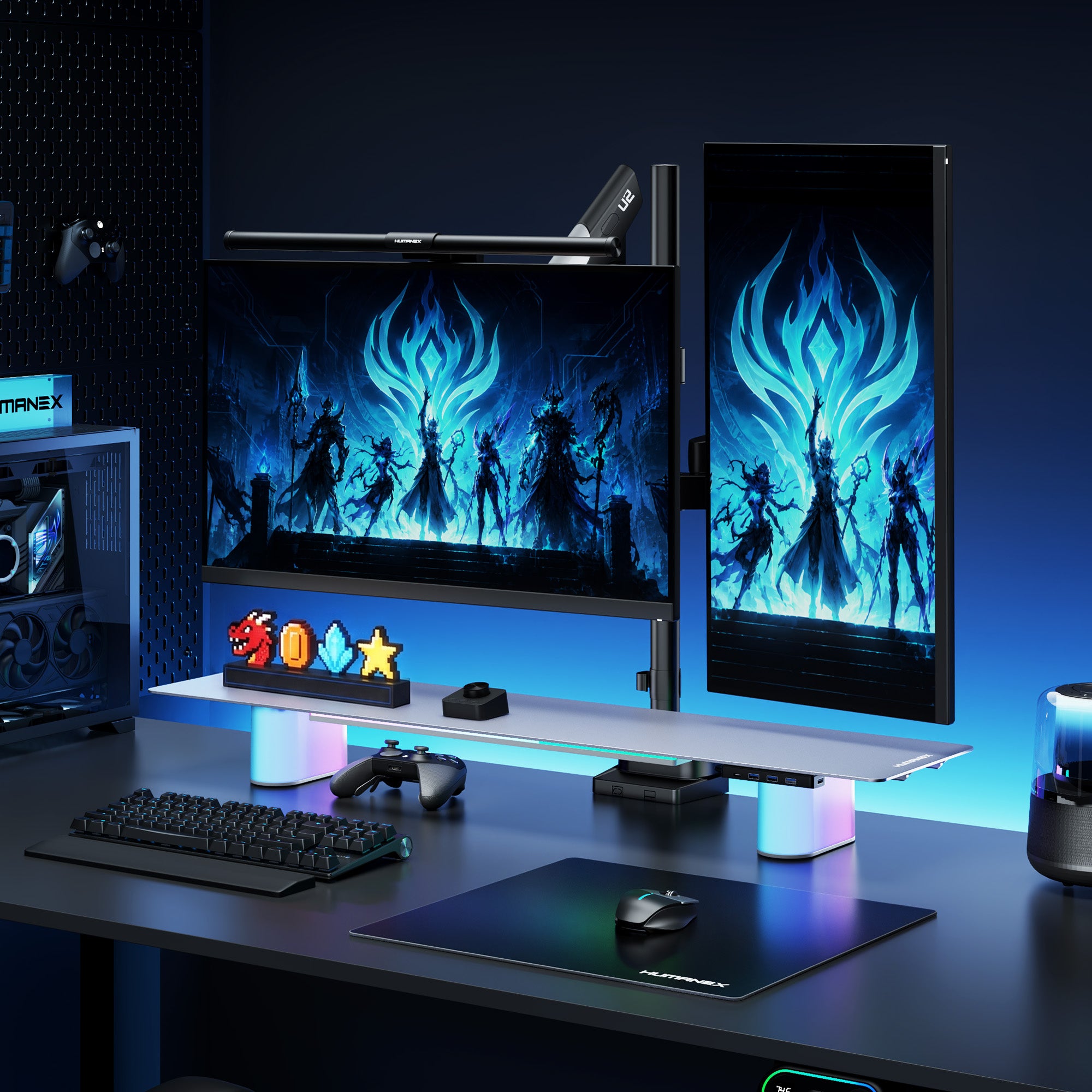 Humanex Combo of Monitor Riser and Dual Monitor Arm