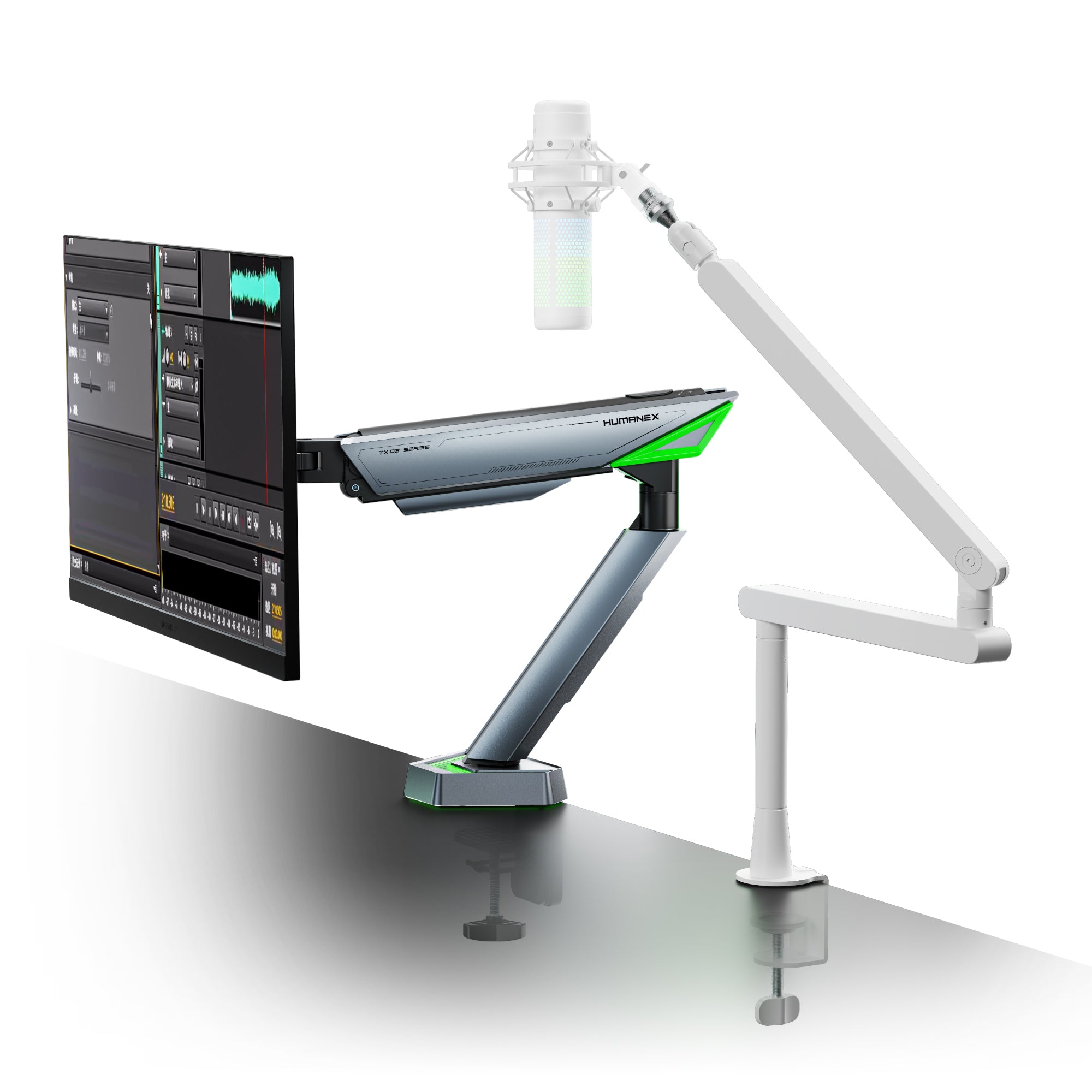 Humanex Heavy Duty Single RGB Monitor Arm with Mic Arm