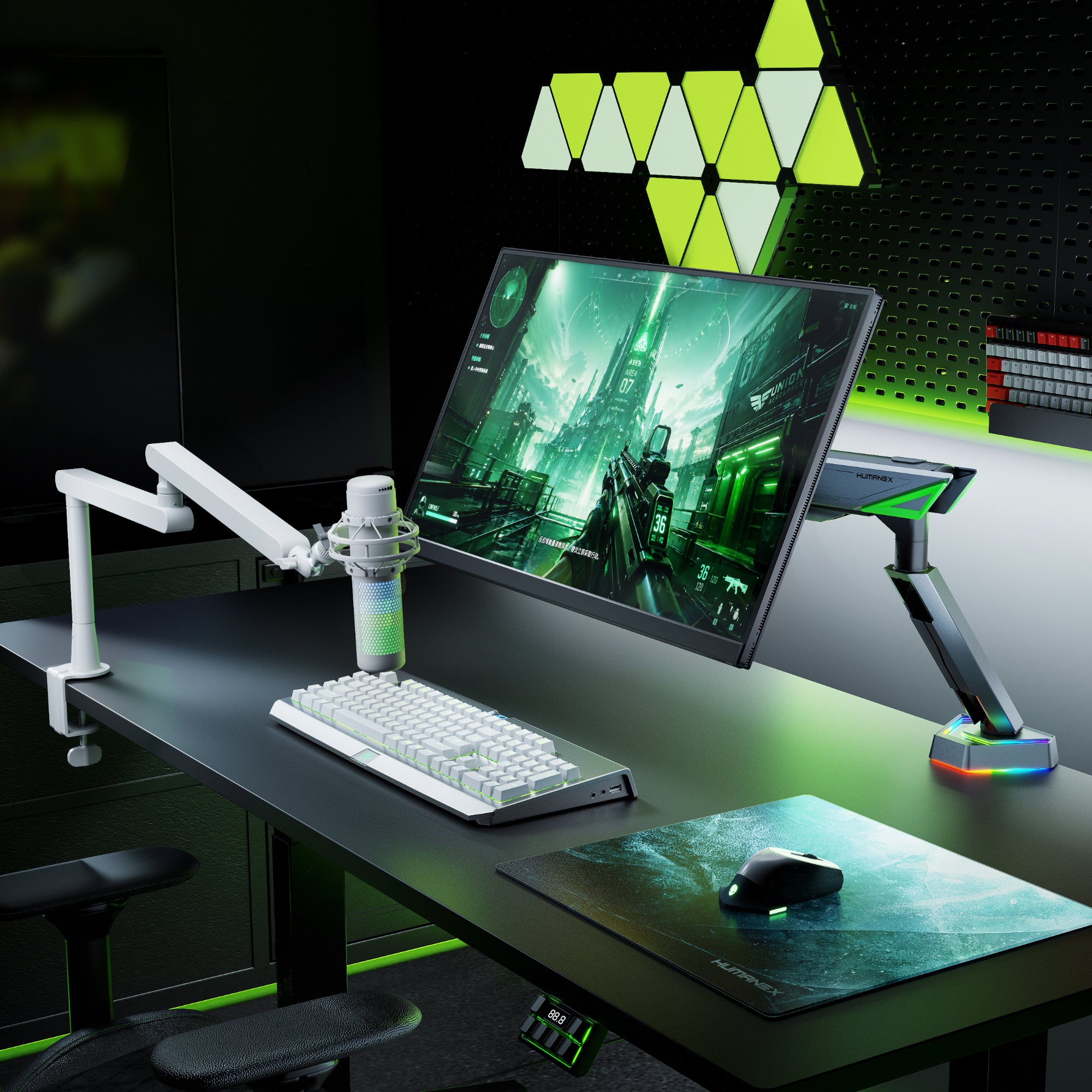 Humanex Heavy Duty Single RGB Monitor Arm with Mic Arm