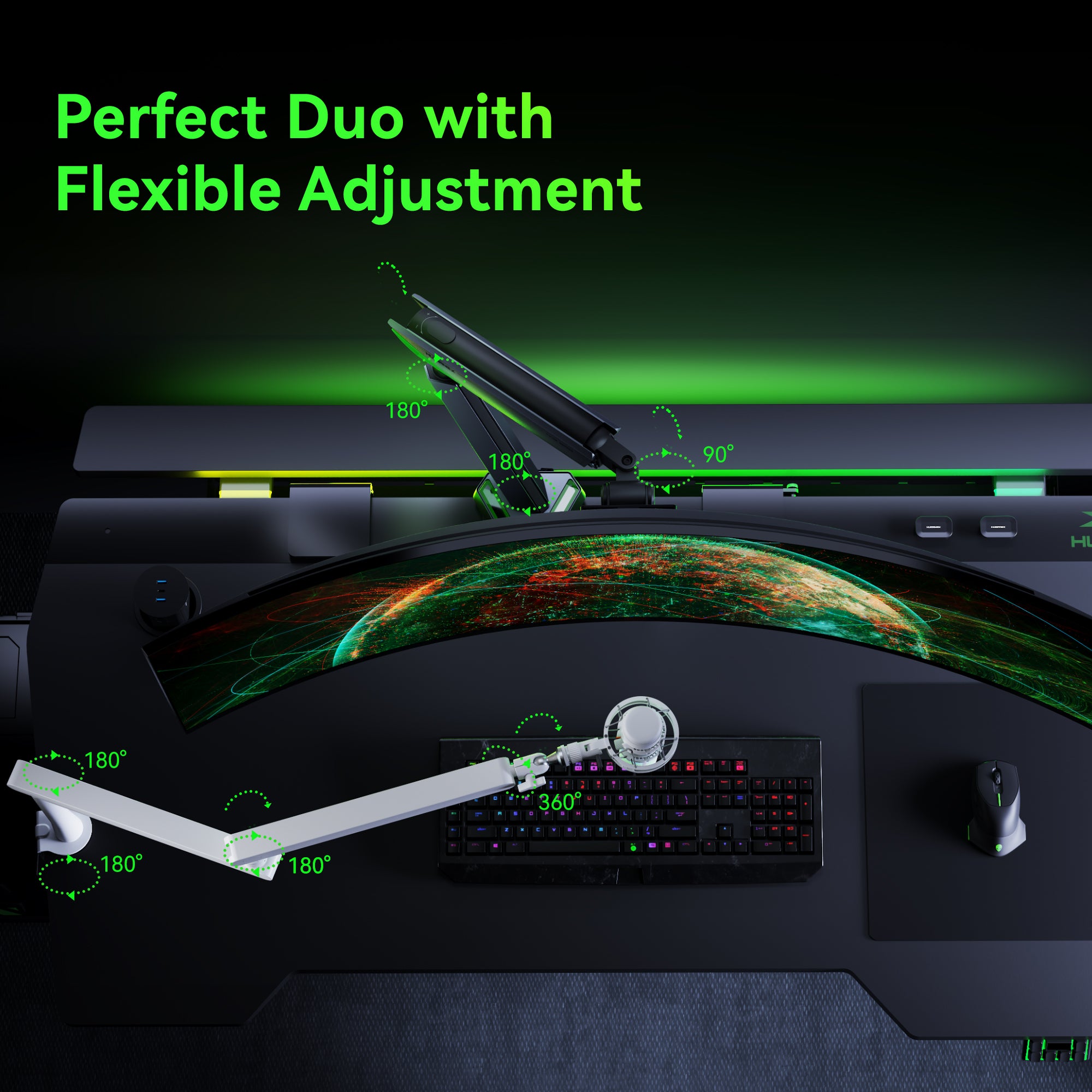 Humanex Heavy Duty Single RGB Monitor Arm with Mic Arm