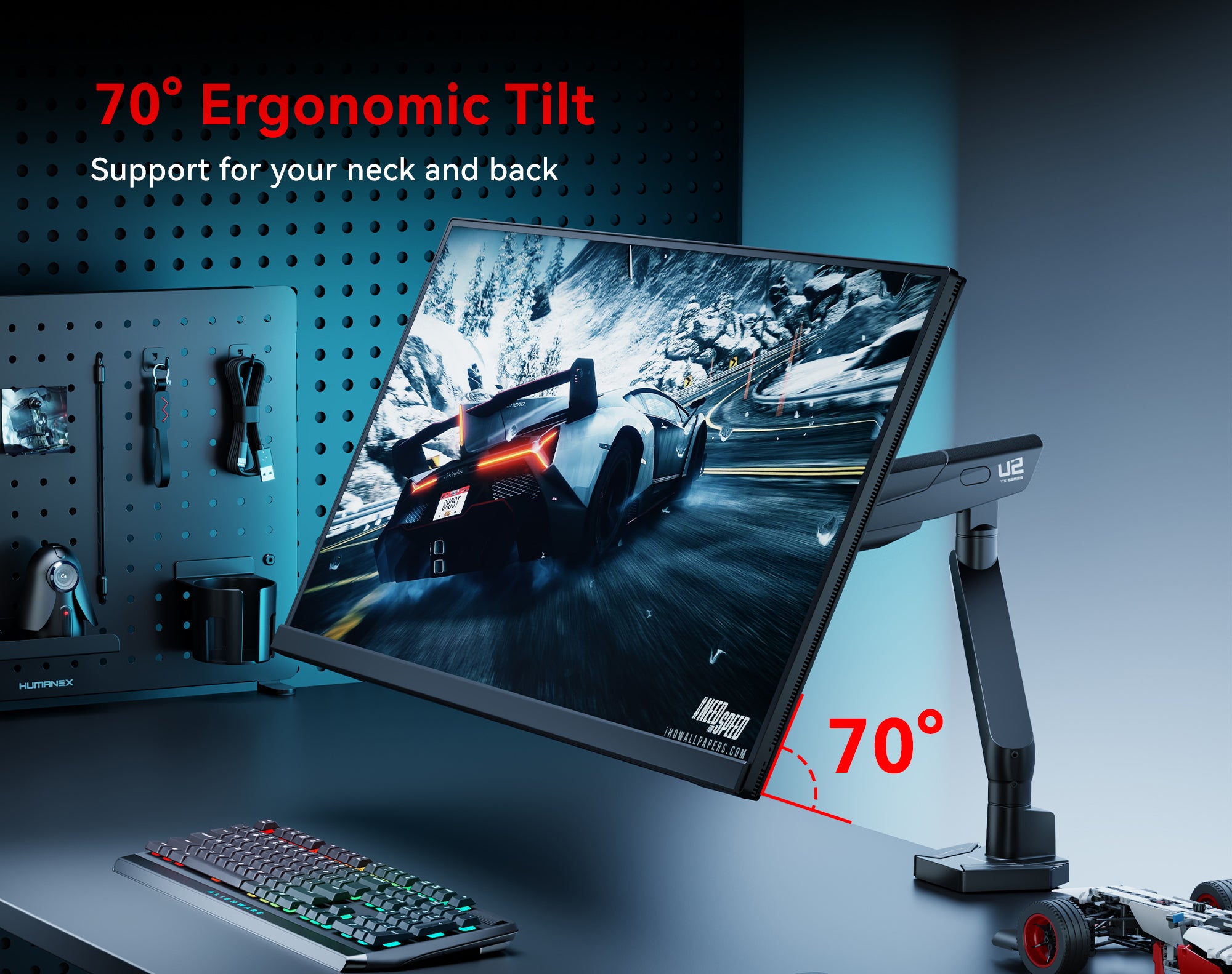 Humanex TX02-1B-A monitor arm flexibility