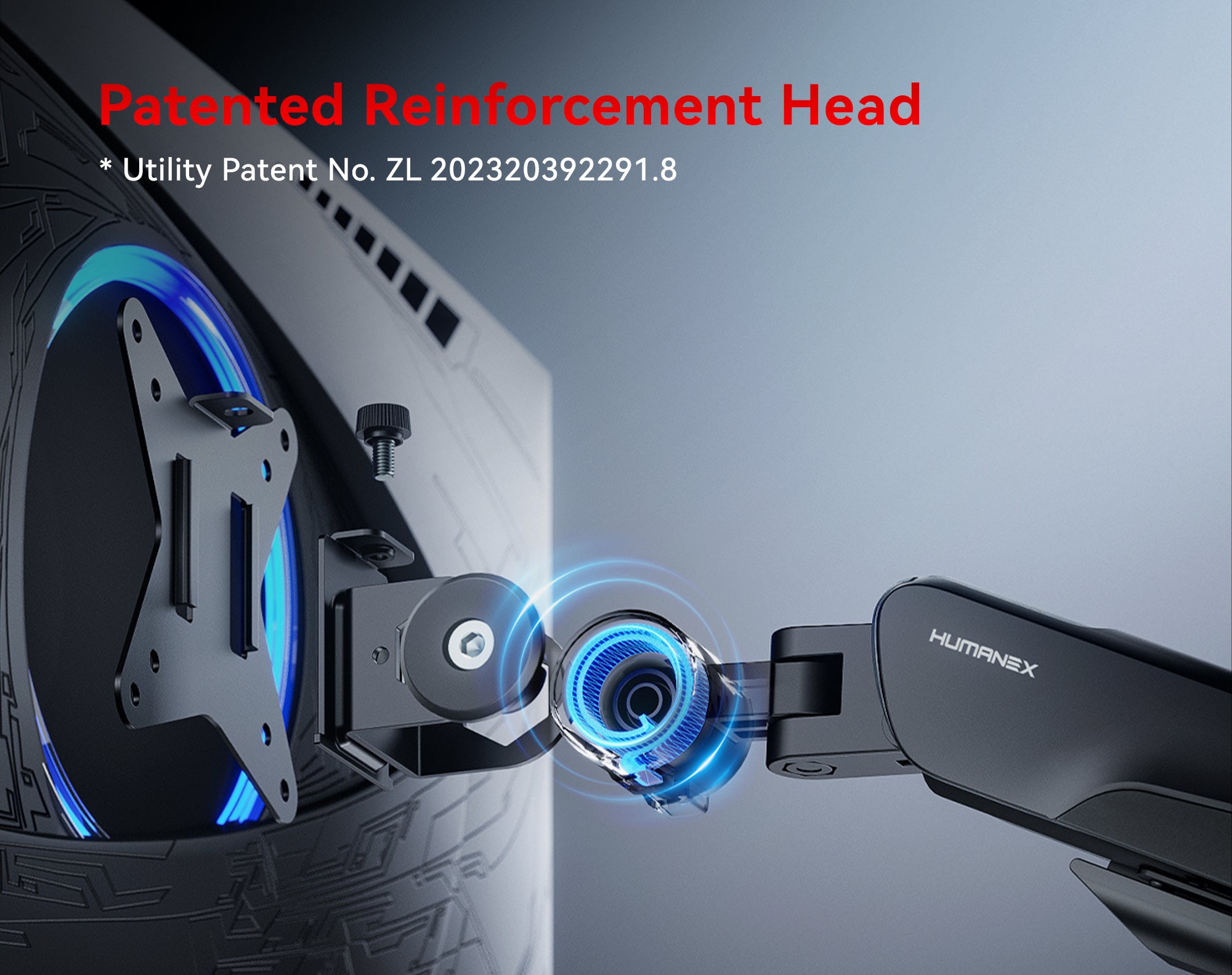 Humanex TX02-1B-A monitor arm Patented Reinforcement Head