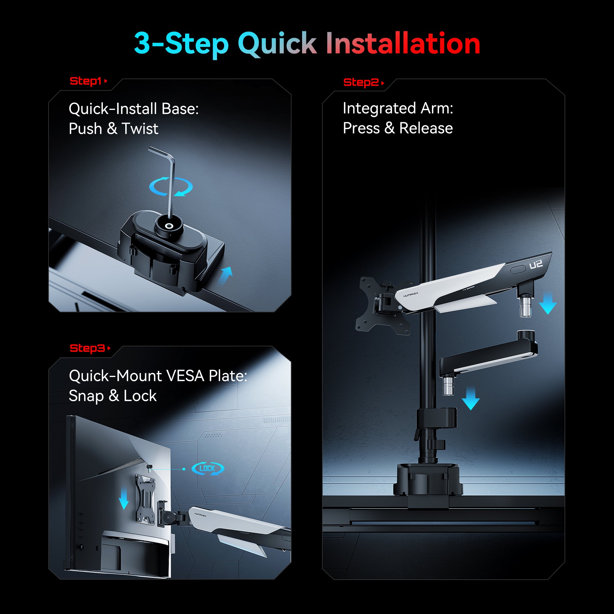 Humanex TX02-2PB-01 Dual Monitor Arm