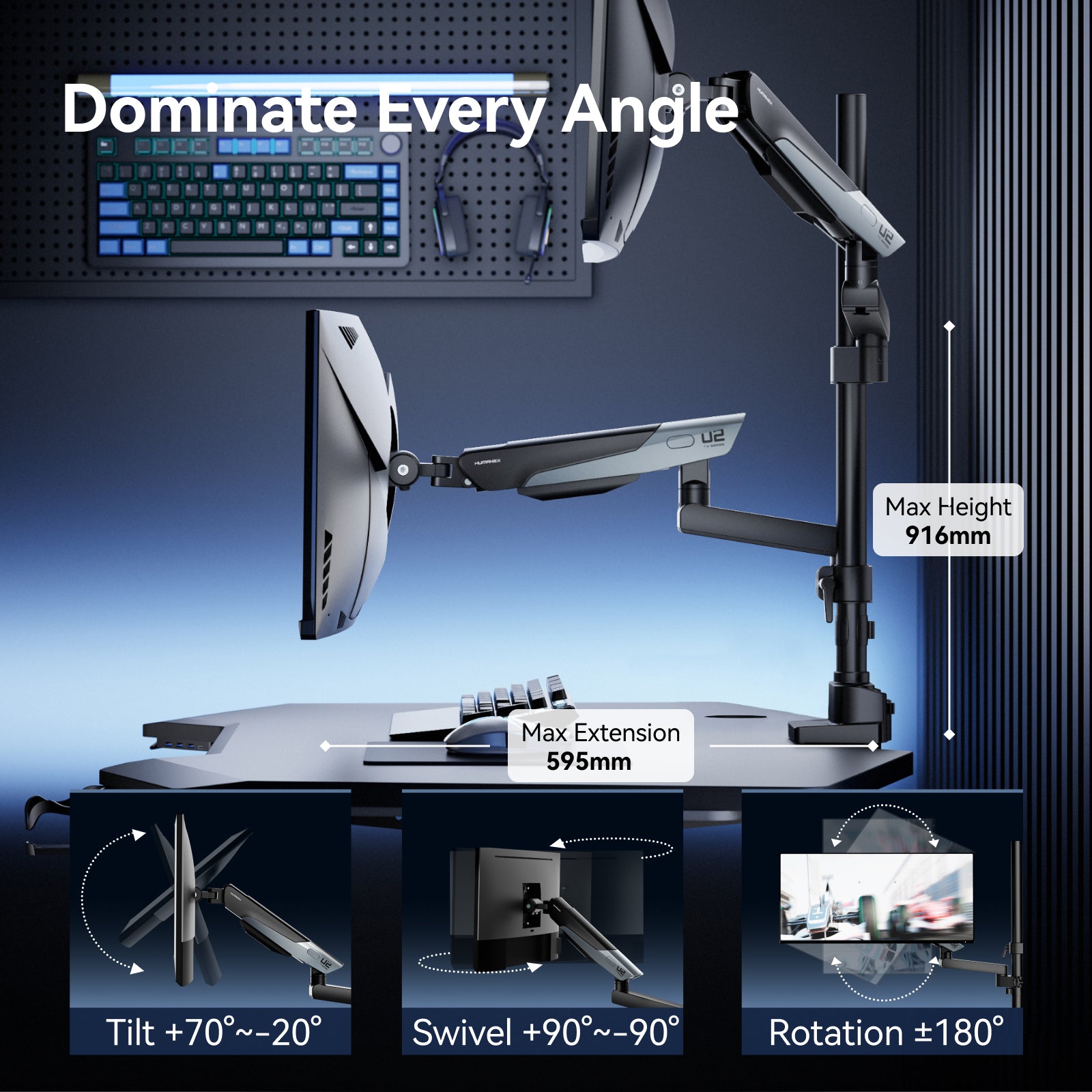 Dual monitor arm