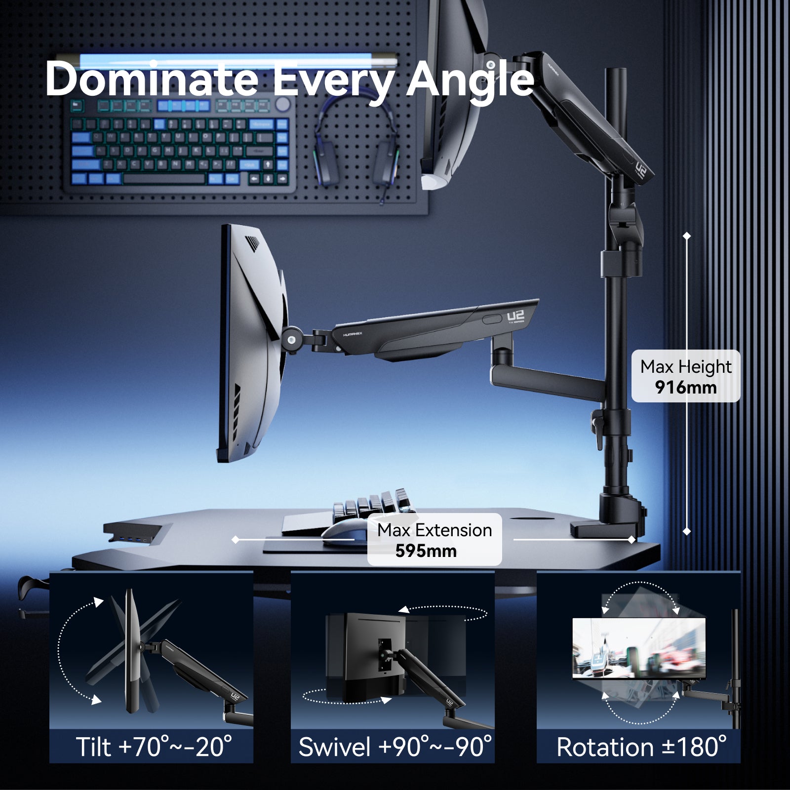Dual monitor arm