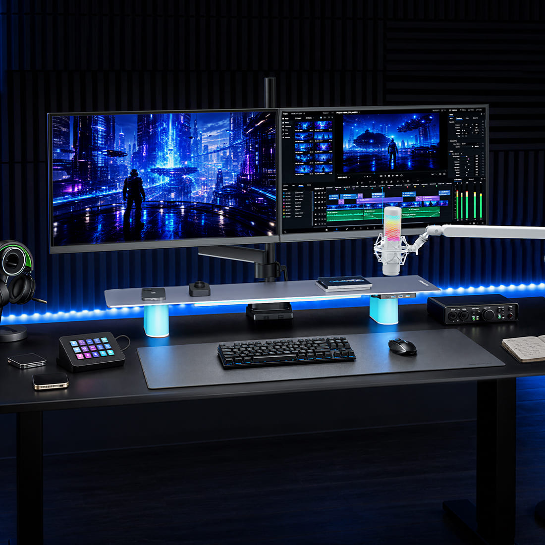 Humanex Ultimate Desk Setup Bundle – Dual Monitor Arm + Riser + Mic Arm
