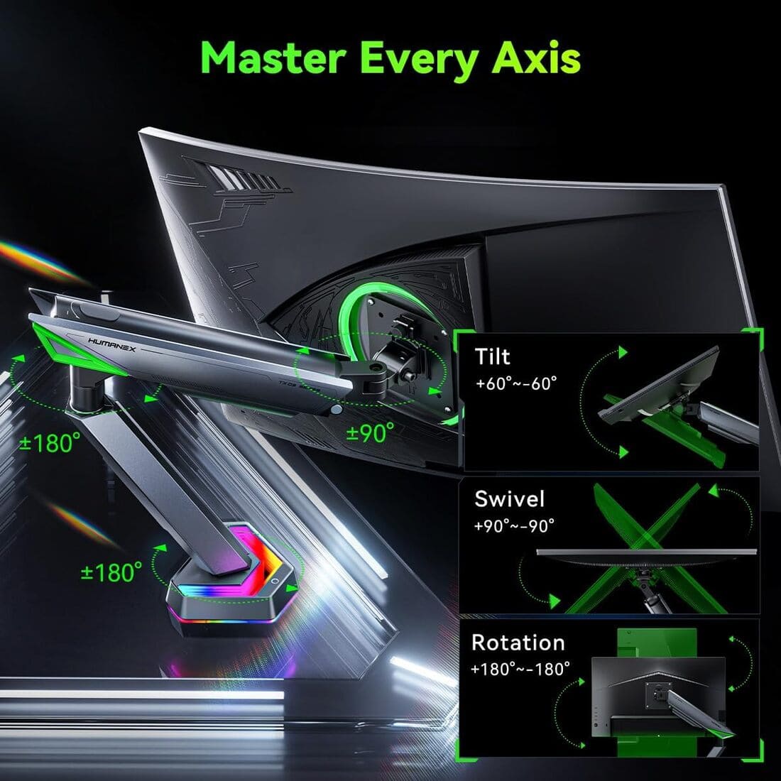Humanex Heavy Duty RGB Monitor Arm for 17"-45" Ultrawide Screens