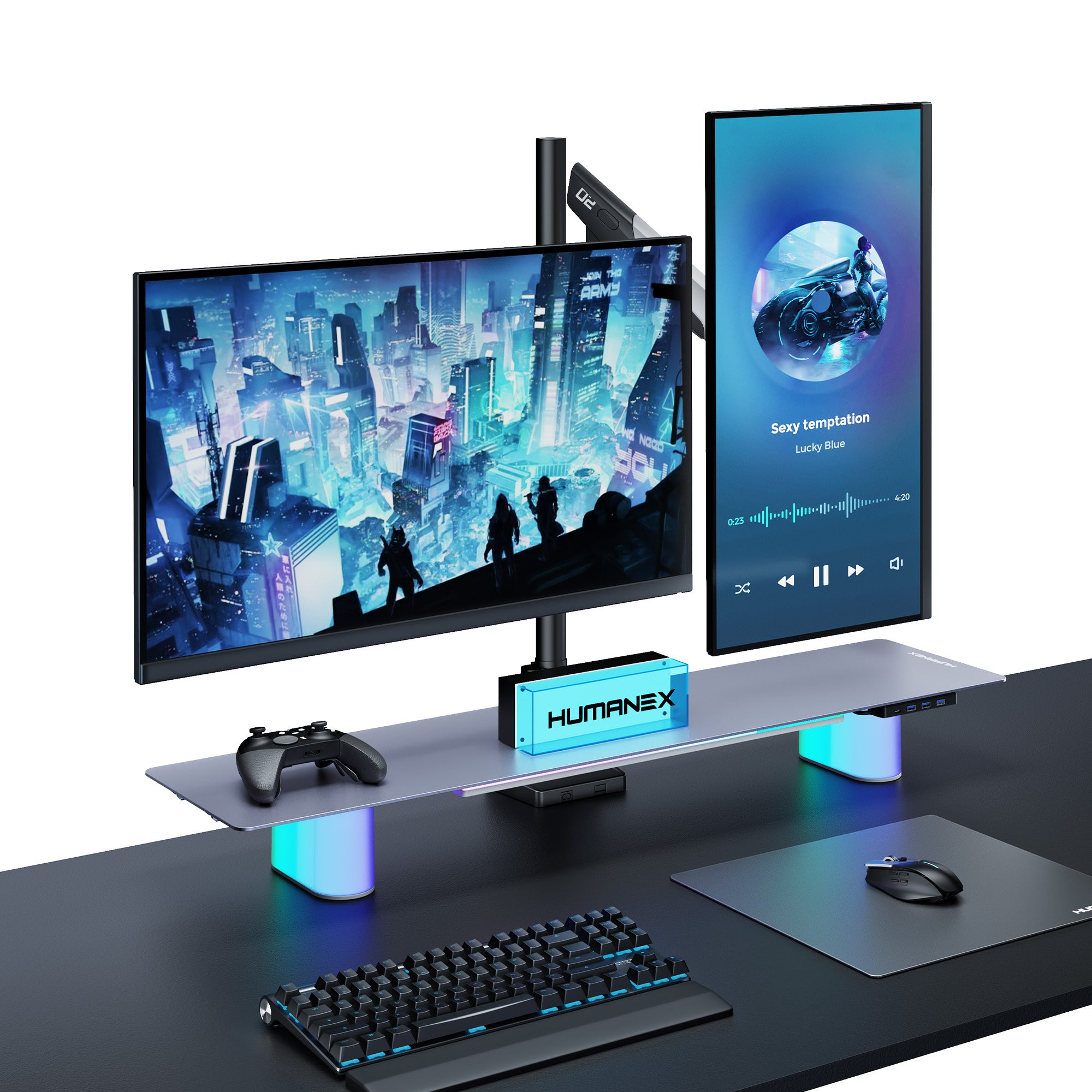 Humanex Combo of Monitor Riser and TX02 Dual Monitor Arm